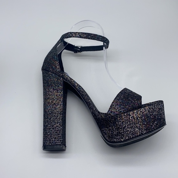 Steve Madden - Gonzo Black Glitter Block Heels Size 8.5 - Picture 14 of 15